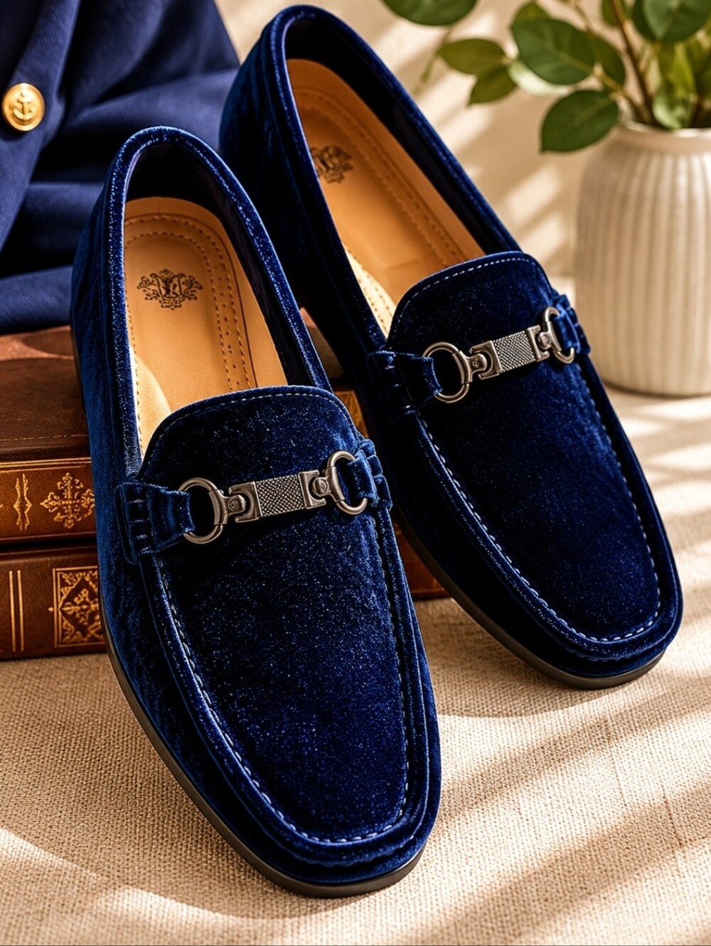 Navy Velvet Horsebit Loafers Size 10 | Quiet Luxury Old Money Preppy Flats